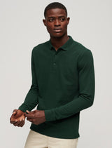 Superdry - Long Sleeve Cotton Pique Polo Shirt - Dark Green