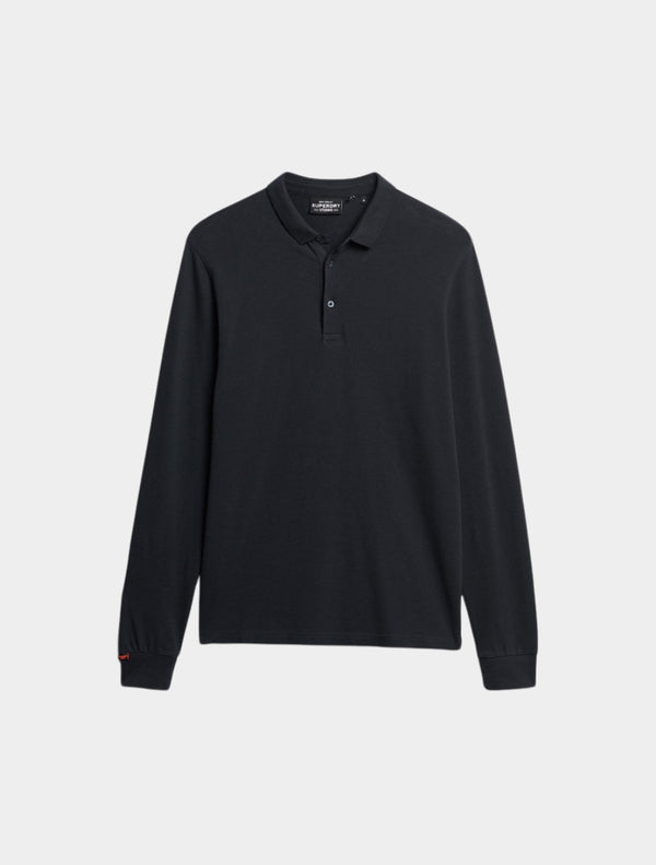 Superdry - Long Sleeve Cotton Pique Polo Shirt - Navy