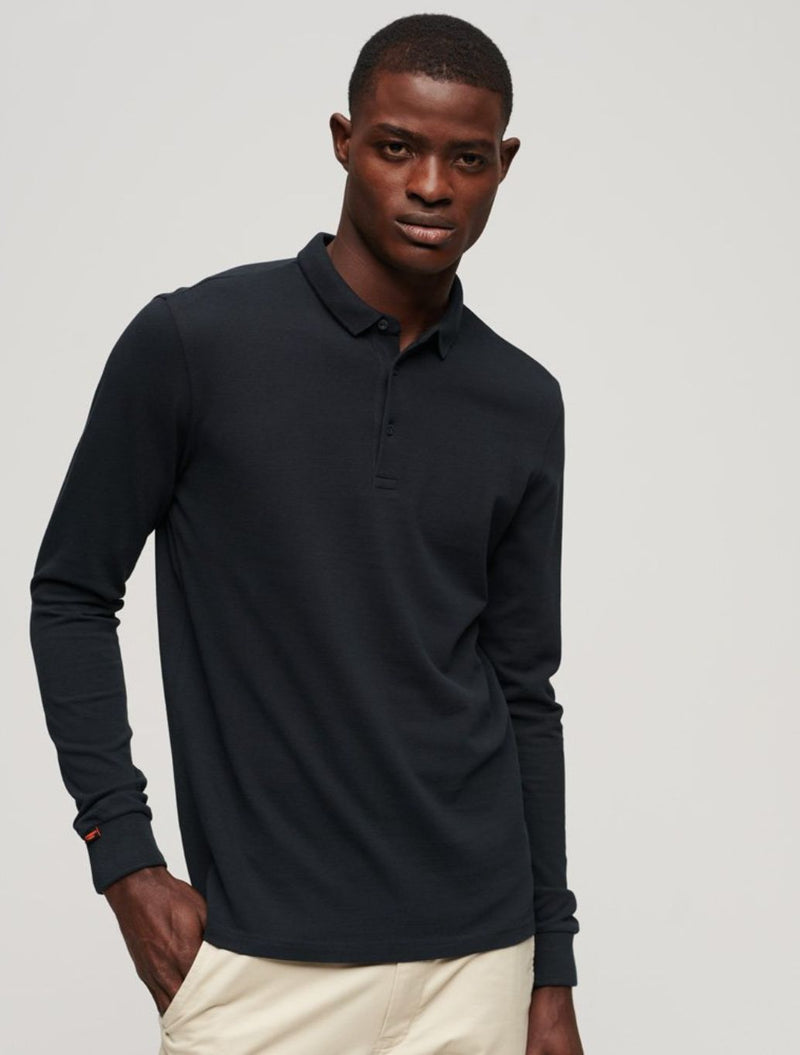 Superdry - Long Sleeve Cotton Pique Polo Shirt - Navy