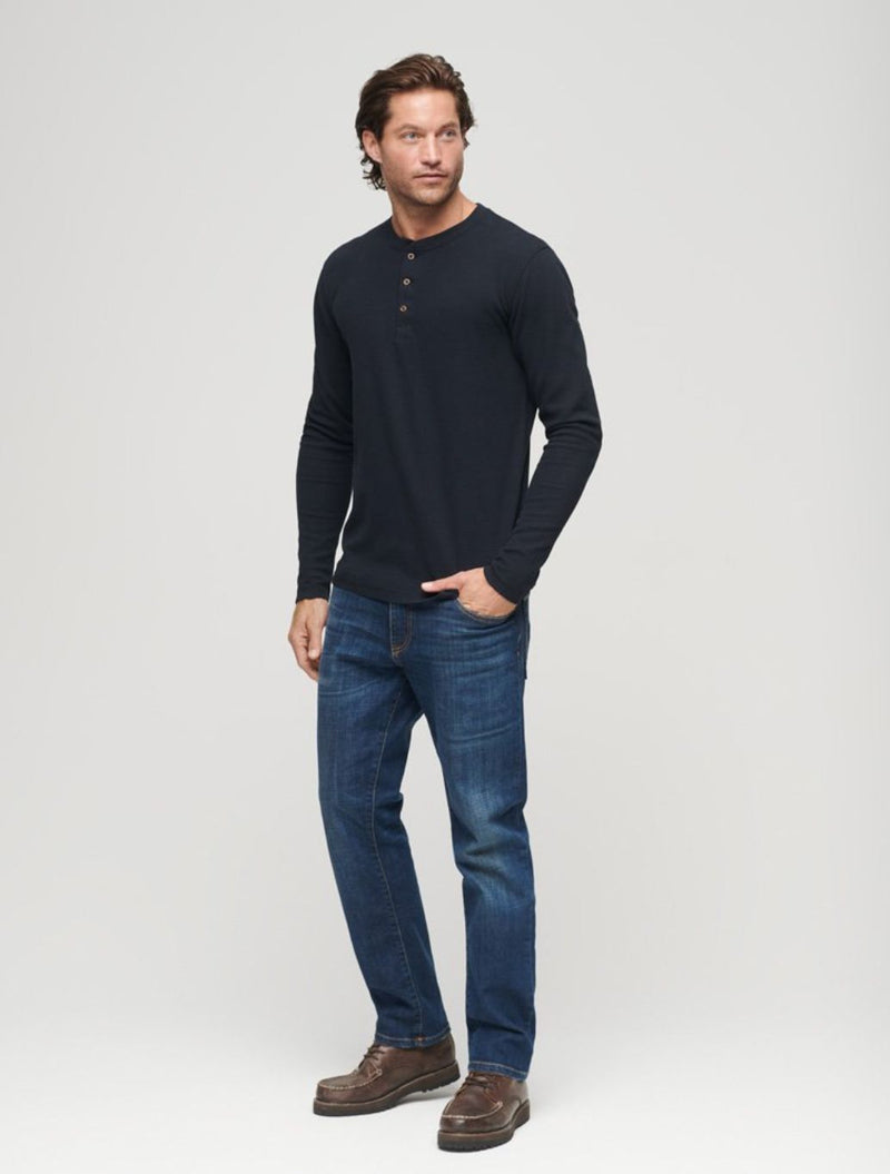 Superdry - Waffle Long Sleeve Henley Top - Navy