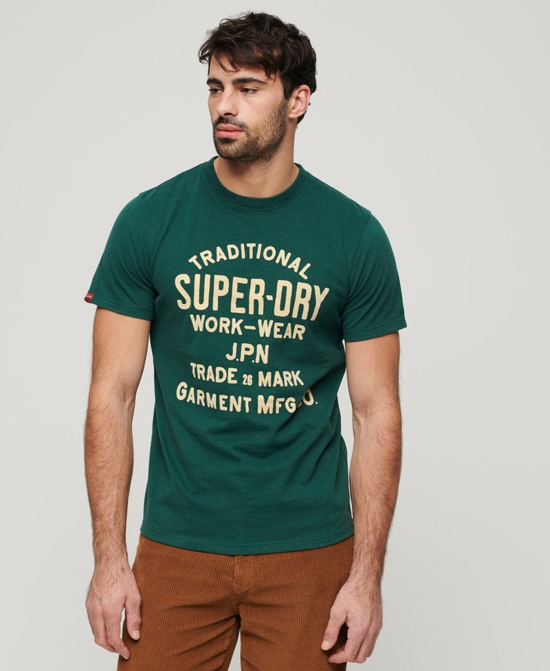 Superdry - Workwear Flock Graphic T-Shirt - Dark Green