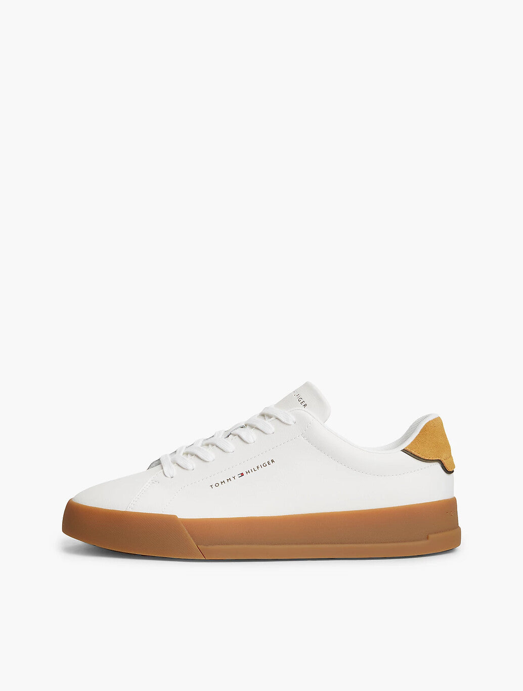 Tommy Hilfiger Leather Logo Court Trainers in Ecru