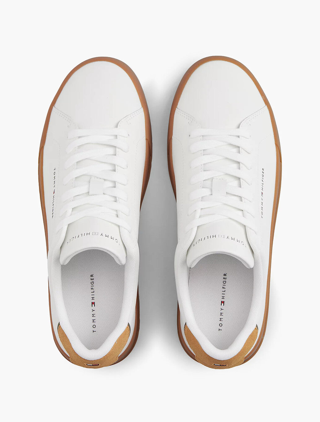 Tommy Hilfiger Leather Logo Court Trainers in Ecru