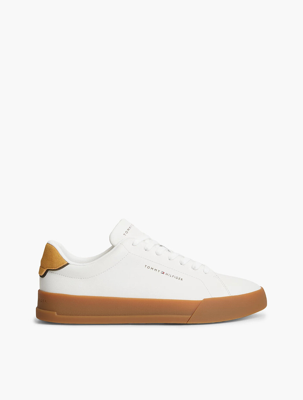 Tommy Hilfiger Leather Logo Court Trainers in Ecru