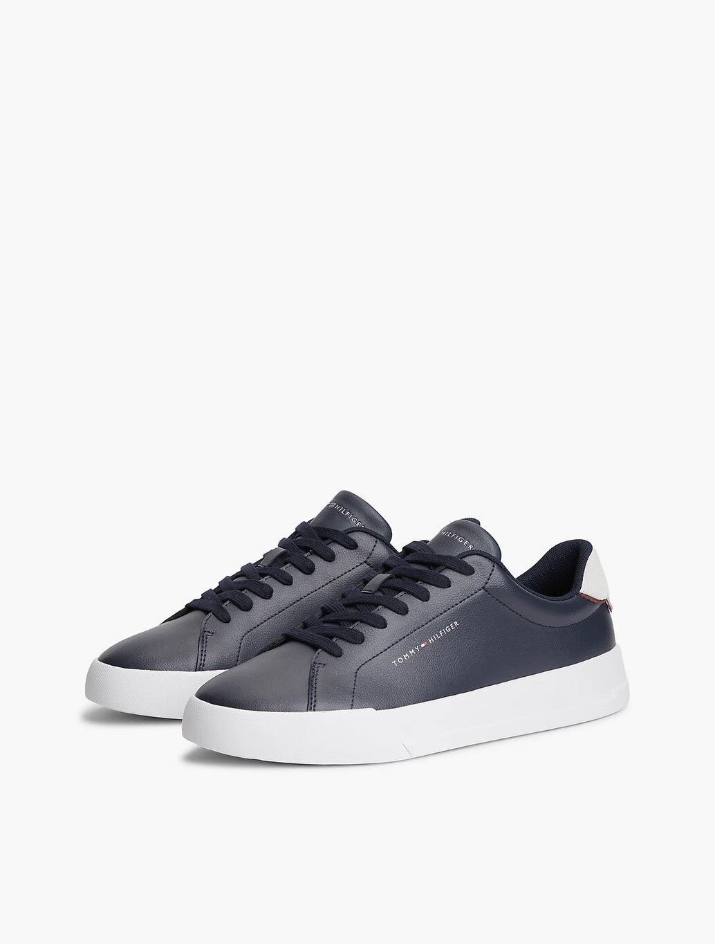 Tommy Hilfiger Logo Court Trainers With Leather in Navy