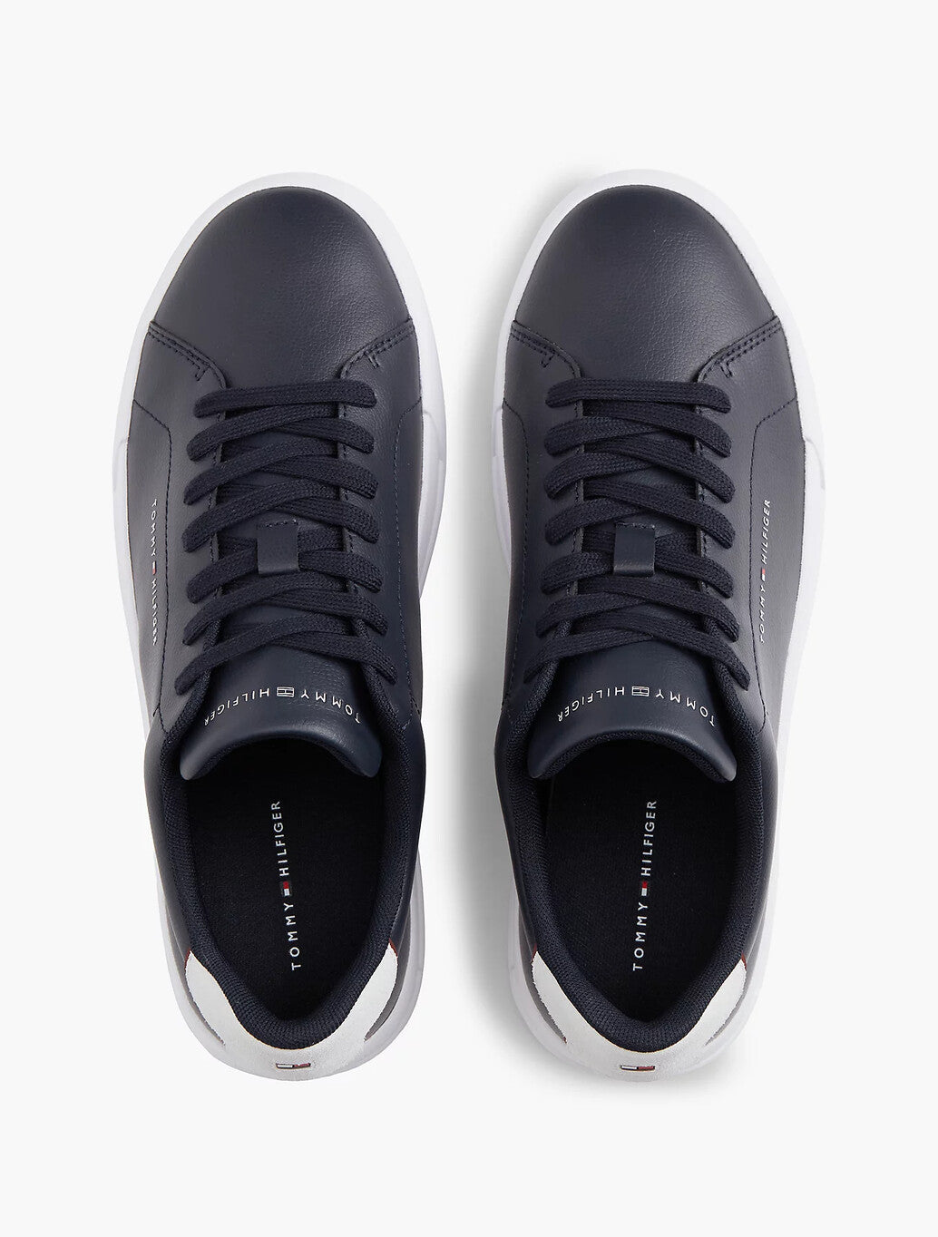 Tommy Hilfiger Logo Court Trainers With Leather in Navy