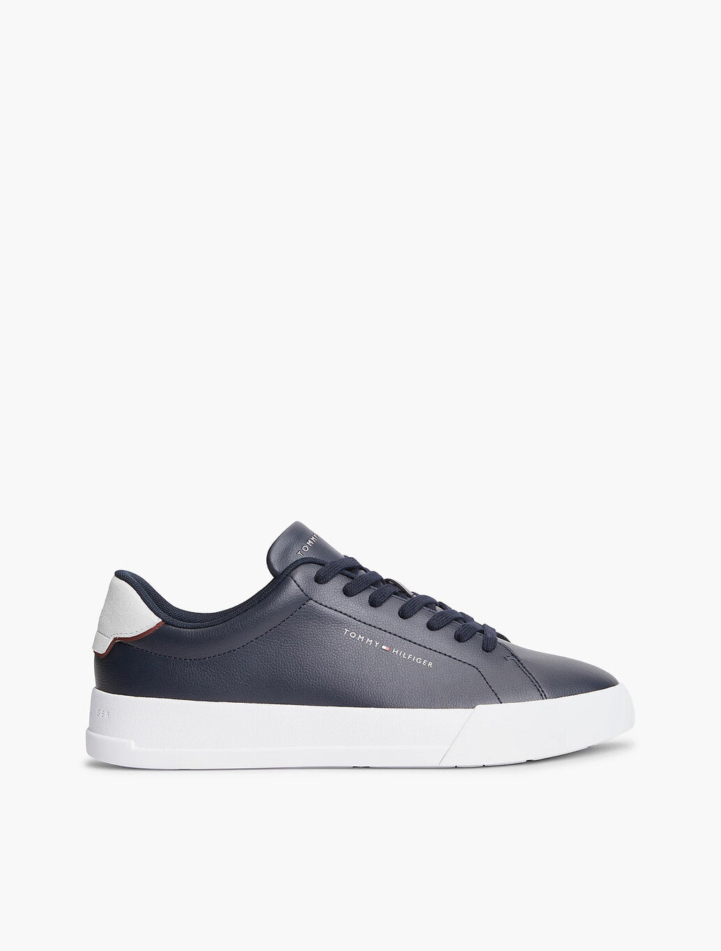 Tommy Hilfiger Logo Court Trainers With Leather in Navy