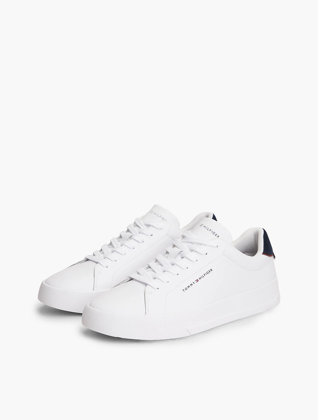 Tommy Hilfiger Logo Court Trainers With Leather in White