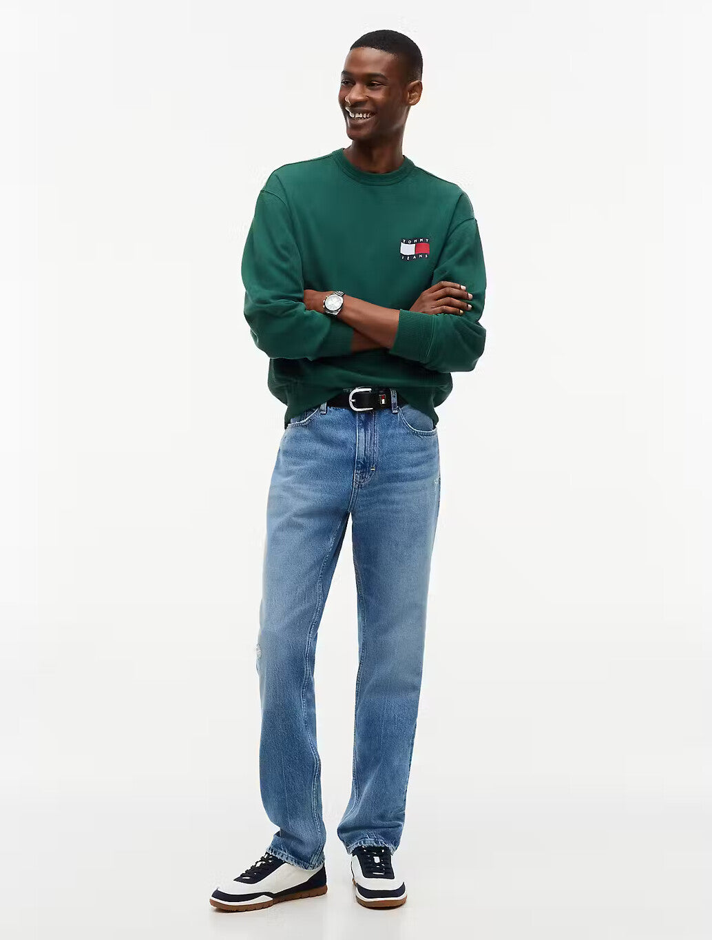 Tommy Jeans Back Wavy Flag Terry Relaxed Sweatshirt in Velvet Green