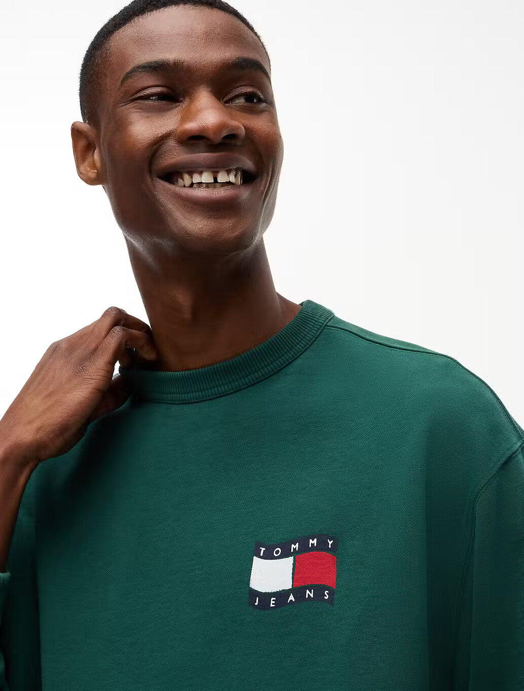 Tommy Jeans Back Wavy Flag Terry Relaxed Sweatshirt in Velvet Green