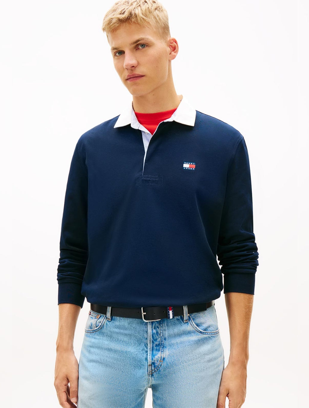 Tommy Jeans Badge Wide Rugby Polo Shirt - Navy