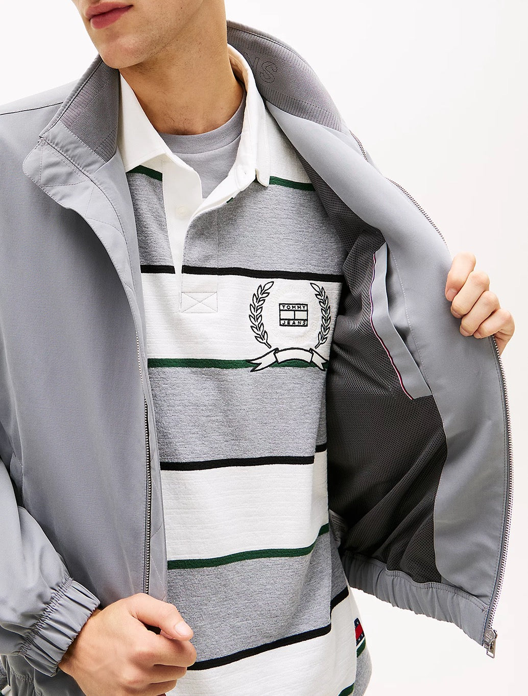 Tommy Jeans Collar Logo Water Repellent Zip-Thru Jacket - Grey