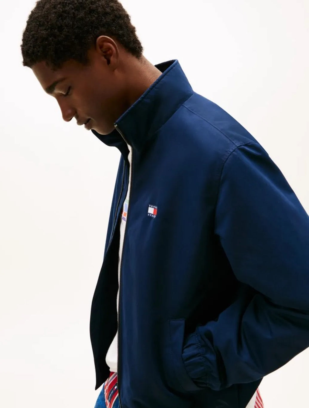 Tommy Jeans Collar Logo Water Repellent Zip-Thru Jacket - Navy