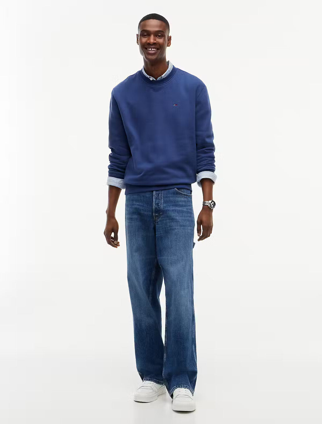 Tommy Jeans Flag Brushed Fleece Sweatshirt in Dark Blue