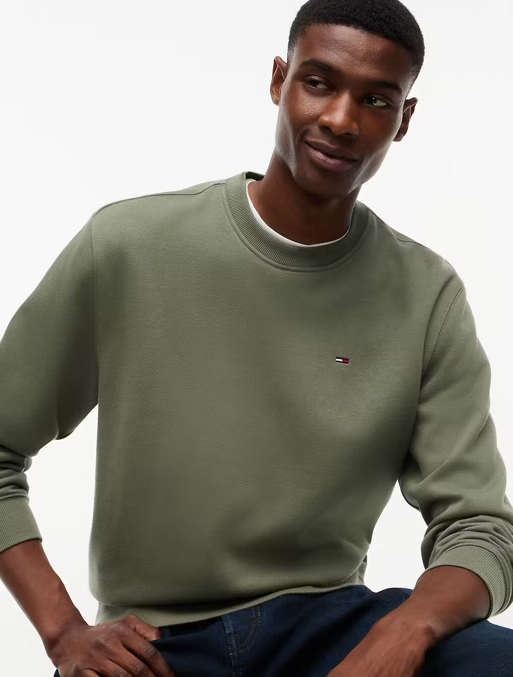Tommy Jeans Flag Brushed Fleece Sweatshirt in Khaki