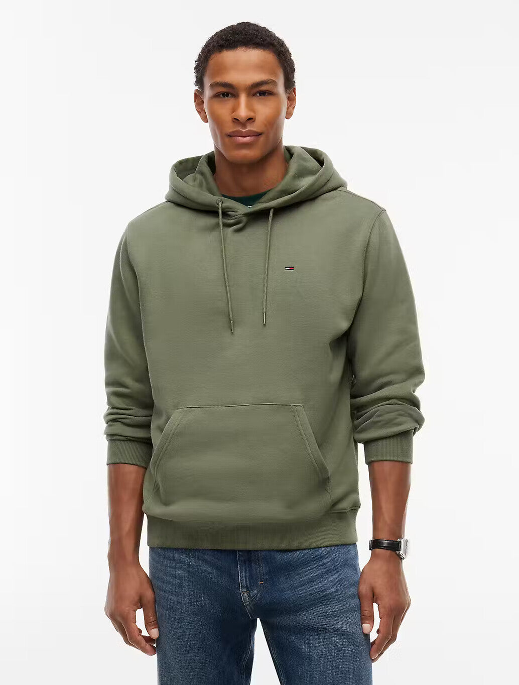 Tommy Jeans Flag Embroidery Fleece Hoody in Khaki