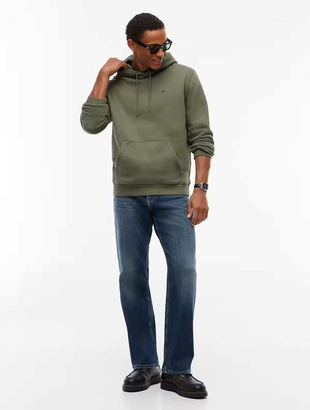Tommy Jeans Flag Embroidery Fleece Hoody in Khaki