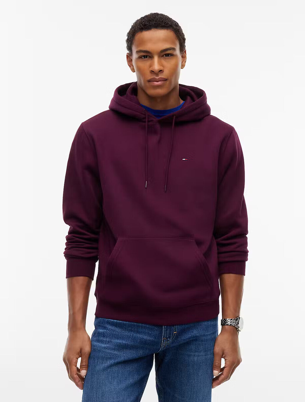 Tommy Jeans Flag Embroidery Fleece Hoody in Wine