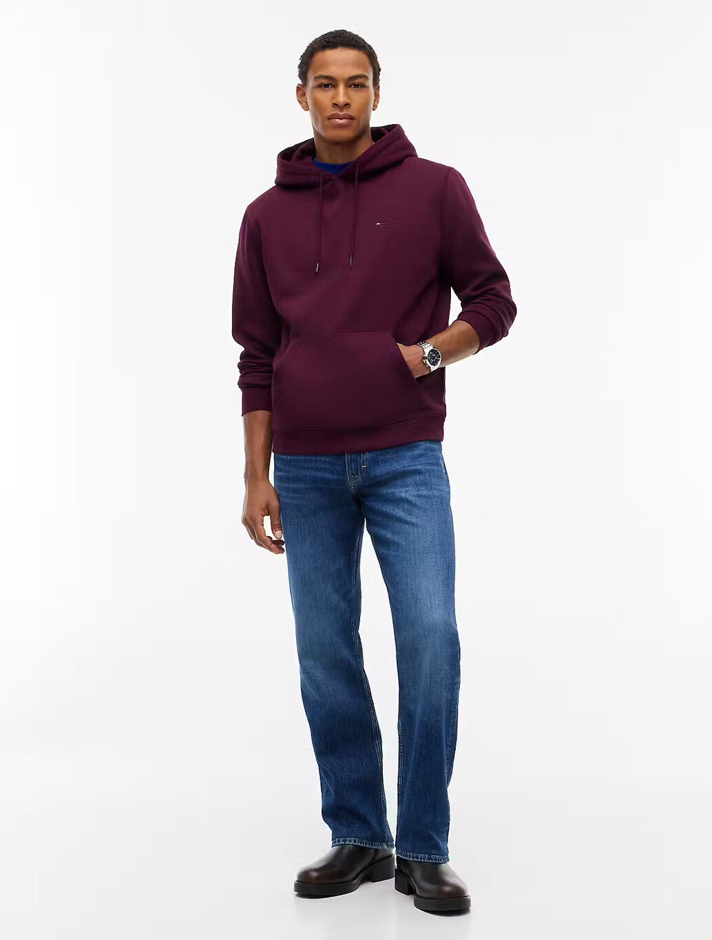 Tommy Jeans Flag Embroidery Fleece Hoody in Wine