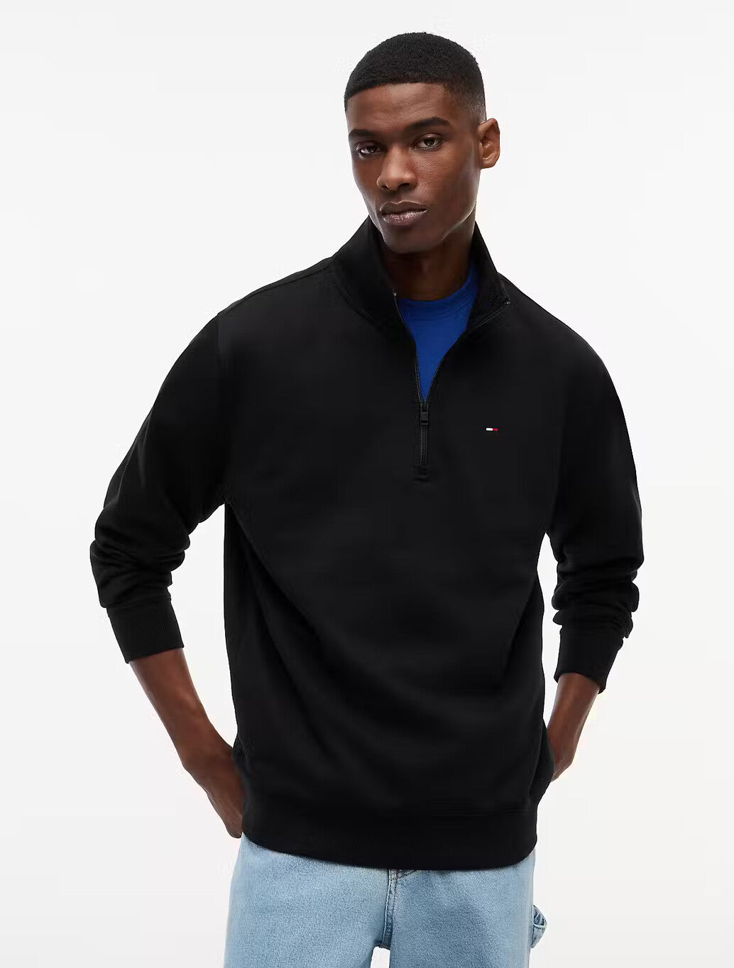 Tommy Jens Flag Quarter-Zip Sweatshirt in Black