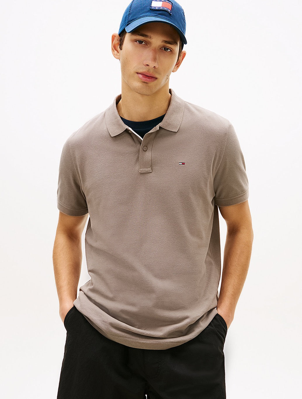 Tommy Jeans Flag Slim Fit Pique Polo Shirt - Brown