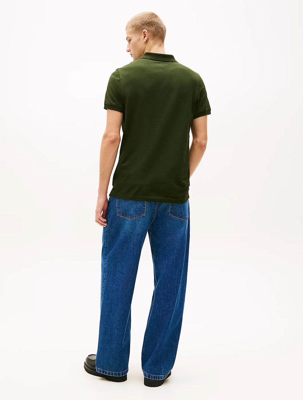 Tommy Jeans Flag Slim Fit Pique Polo Shirt - Dark Green