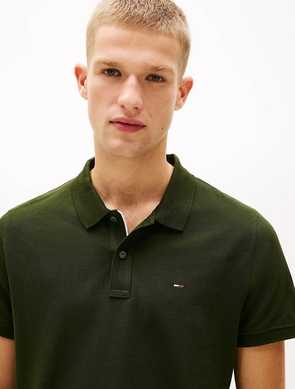 Tommy Jeans Flag Slim Fit Pique Polo Shirt - Dark Green