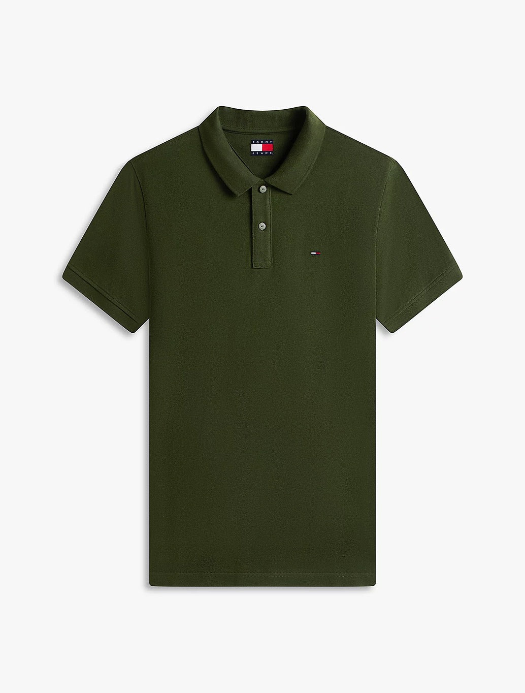 Tommy Jeans Flag Slim Fit Pique Polo Shirt - Dark Green