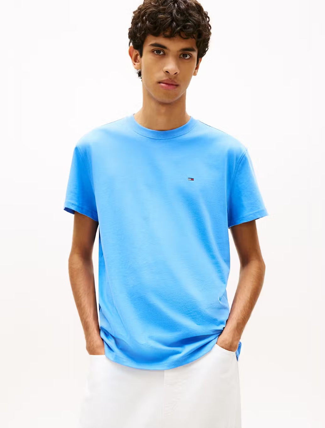 Tommy Jeans Embroidered Flag T-Shirt in Light Blue