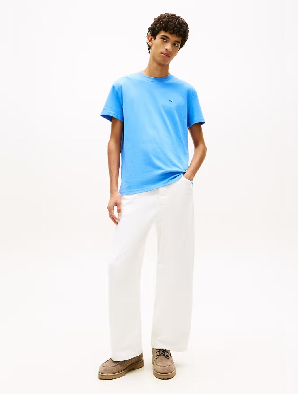 Tommy Jeans Embroidered Flag T-Shirt in Light Blue