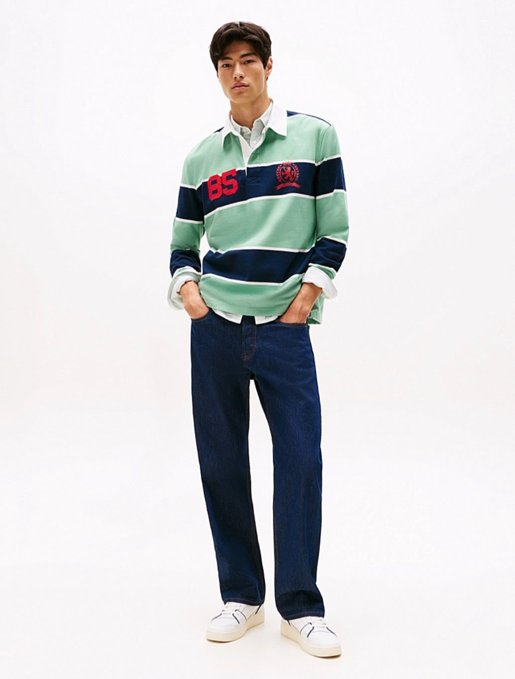 Tommy Jeans - Heritage Relaxed Stripe Rugby Shirt - Mint Green