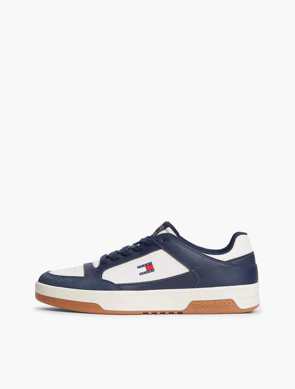 Leather Contrast Texture Basketball Trainers in navy