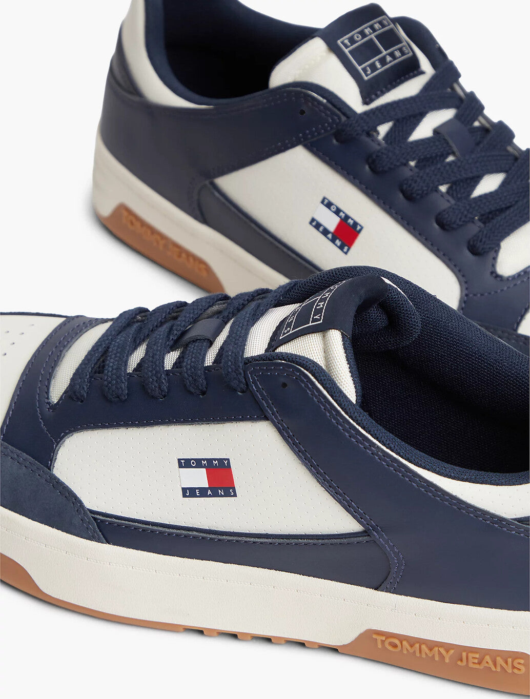 Leather Contrast Texture Basketball Trainers in navy