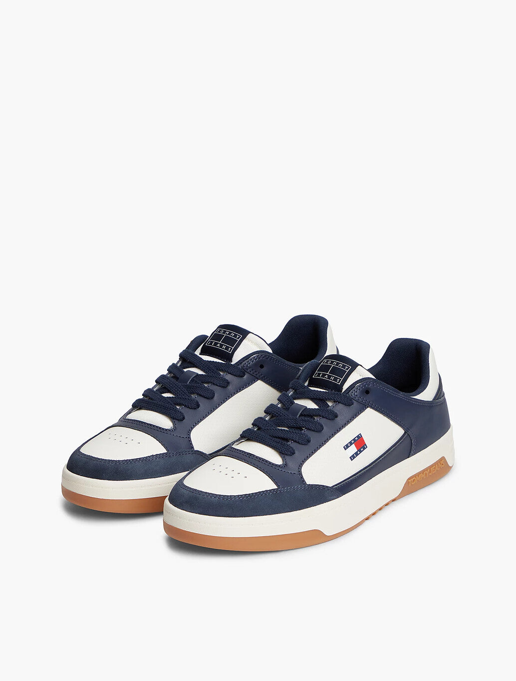 Leather Contrast Texture Basketball Trainers in navy