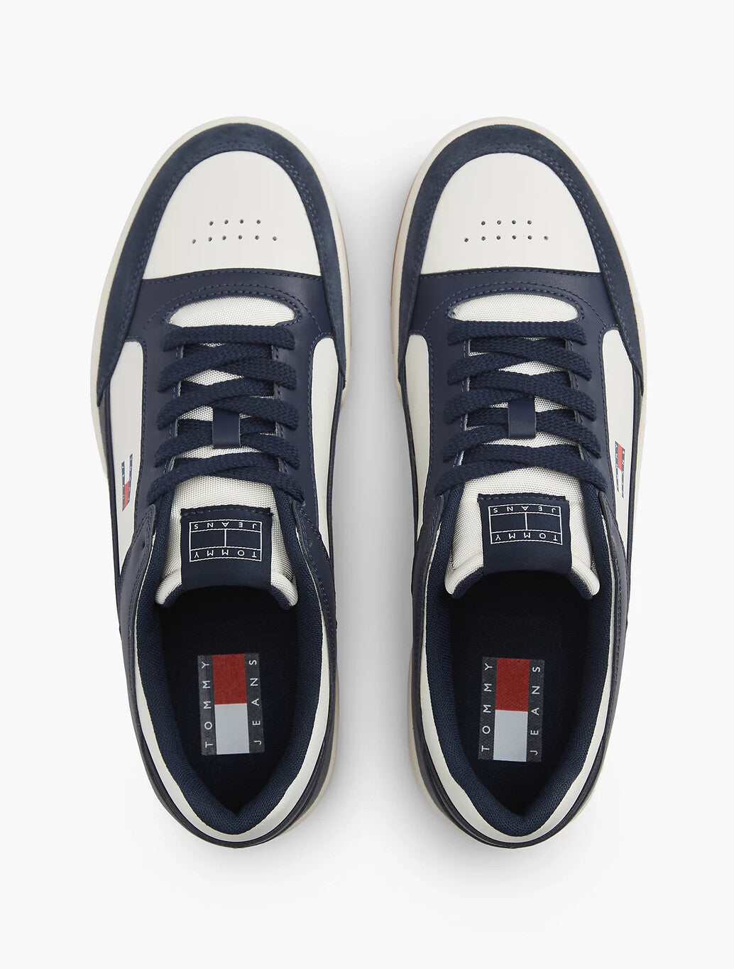 Leather Contrast Texture Basketball Trainers in navy