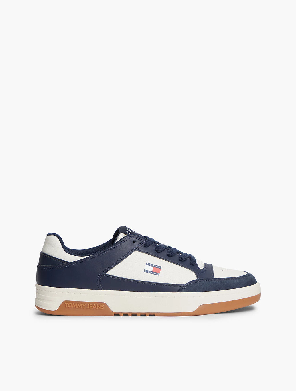 Leather Contrast Texture Basketball Trainers in navy