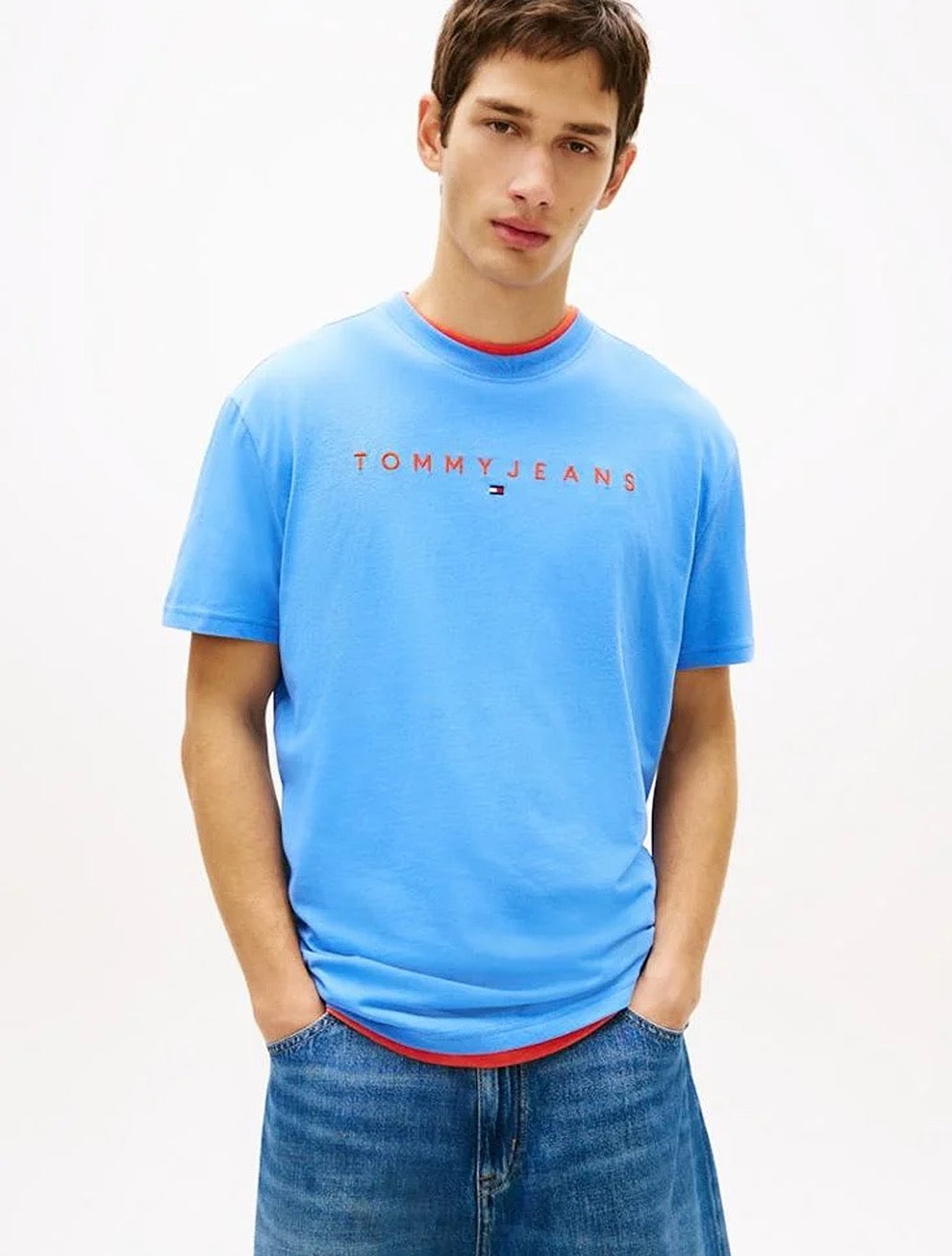 Tommy Jeans - Linear Logo Embroidery T-Shirt - Blue