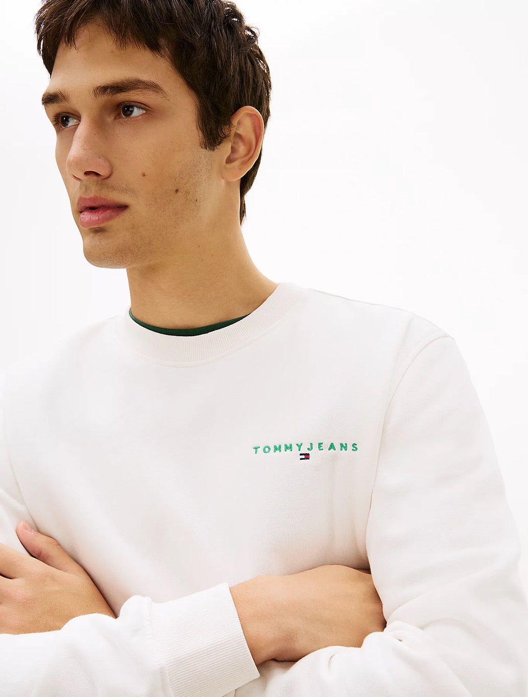Tommy Jeans - Linear Logo Embroidery Fleece Sweatshirt - Off White