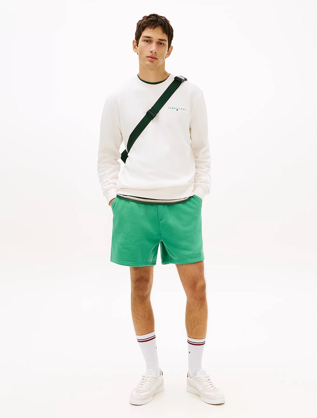 Tommy Jeans - Linear Logo Embroidery Fleece Sweatshirt - Off White