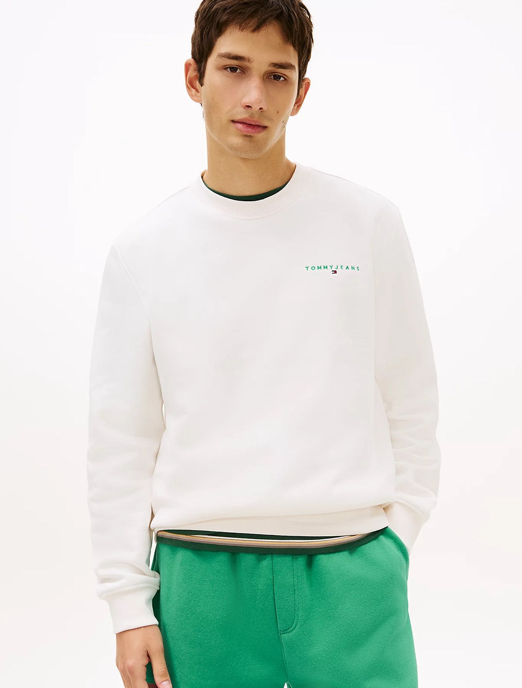 Tommy Jeans - Linear Logo Embroidery Fleece Sweatshirt - Off White