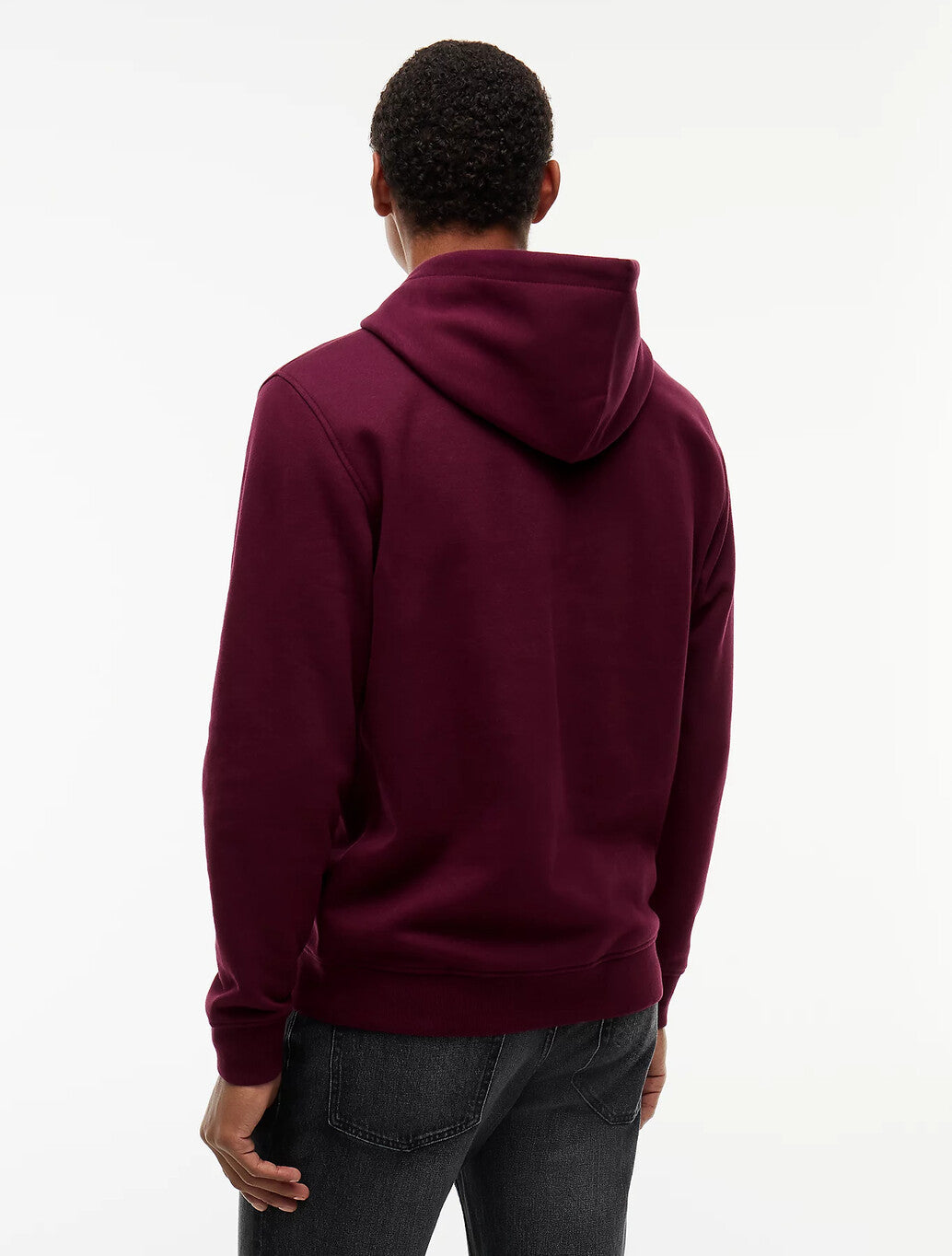 Tommy Jeans Linear Logo Fleece Drawstring Hoody in Burgundy