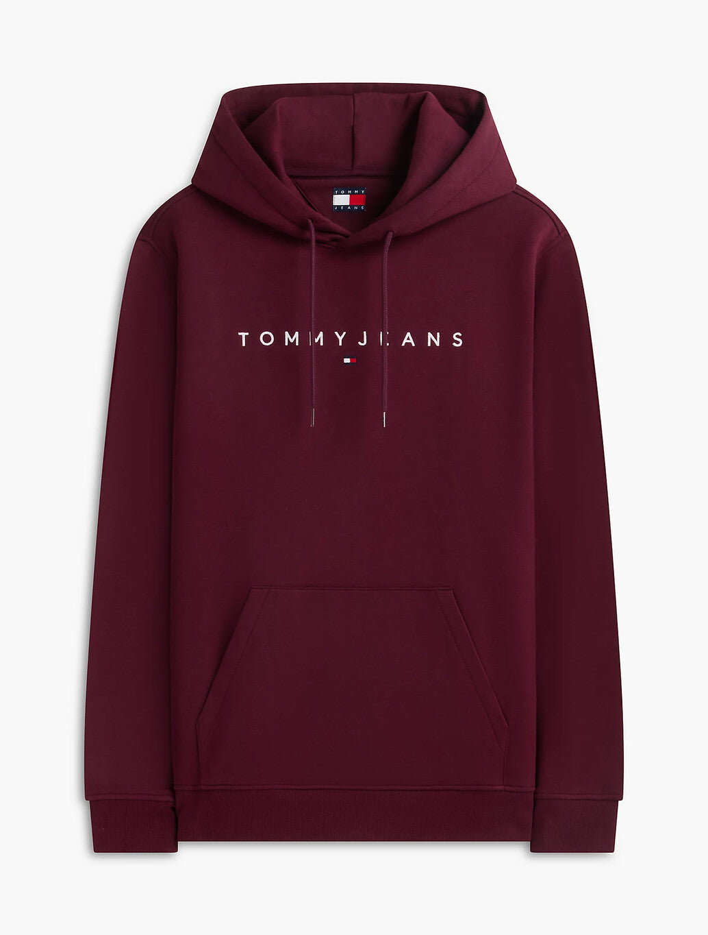 Tommy Jeans Linear Logo Fleece Drawstring Hoody in Burgundy