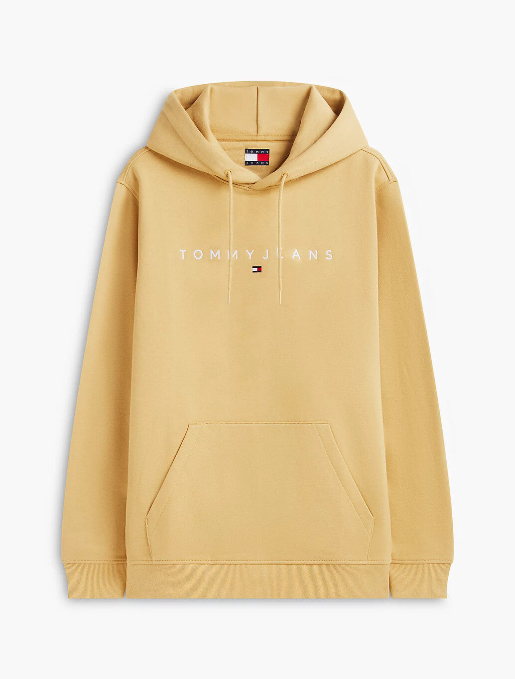 Tommy Jeans Linear Logo Fleece Drawstring Hoody in Sand