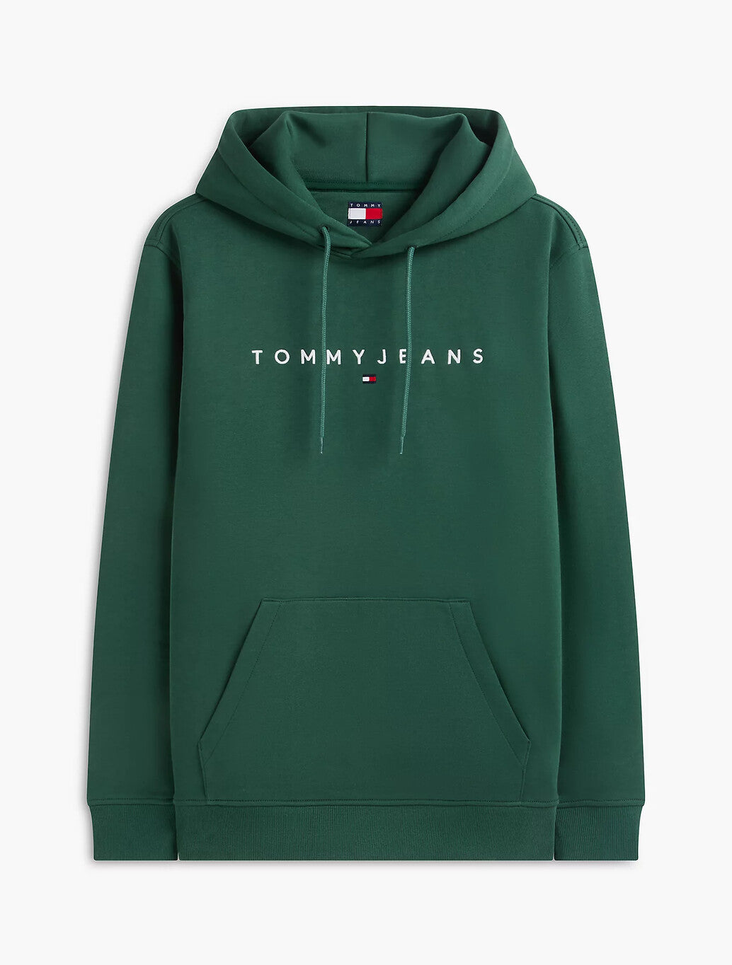 Tommy Jeans Linear Logo Fleece Drawstring Hoody in Velvet Green