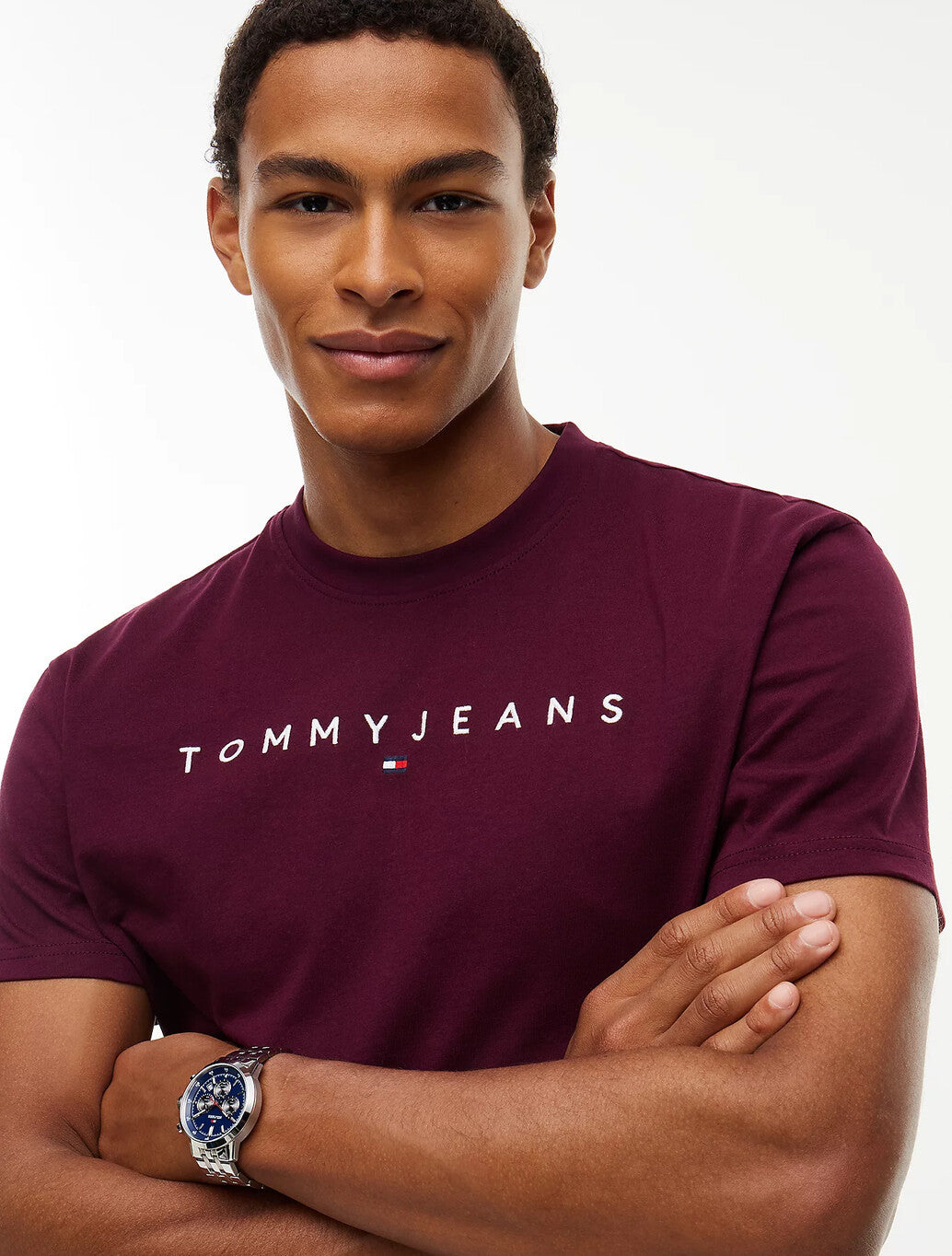 Tommy Jeans Linear Logo Jersey T-Shirt in Burgundy