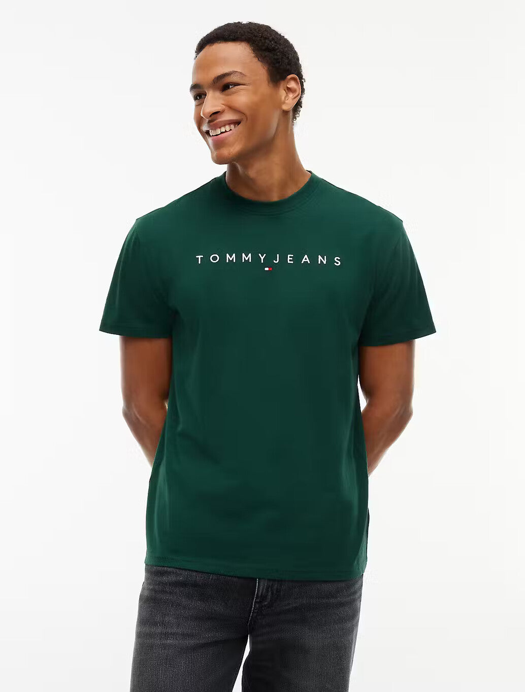 Tommy Jeans Linear Logo Jersey T-Shirt in Green