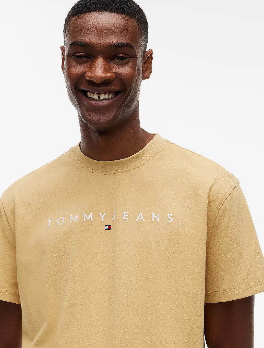 Tommy Jeans Linear Logo Jersey T-Shirt in Sand