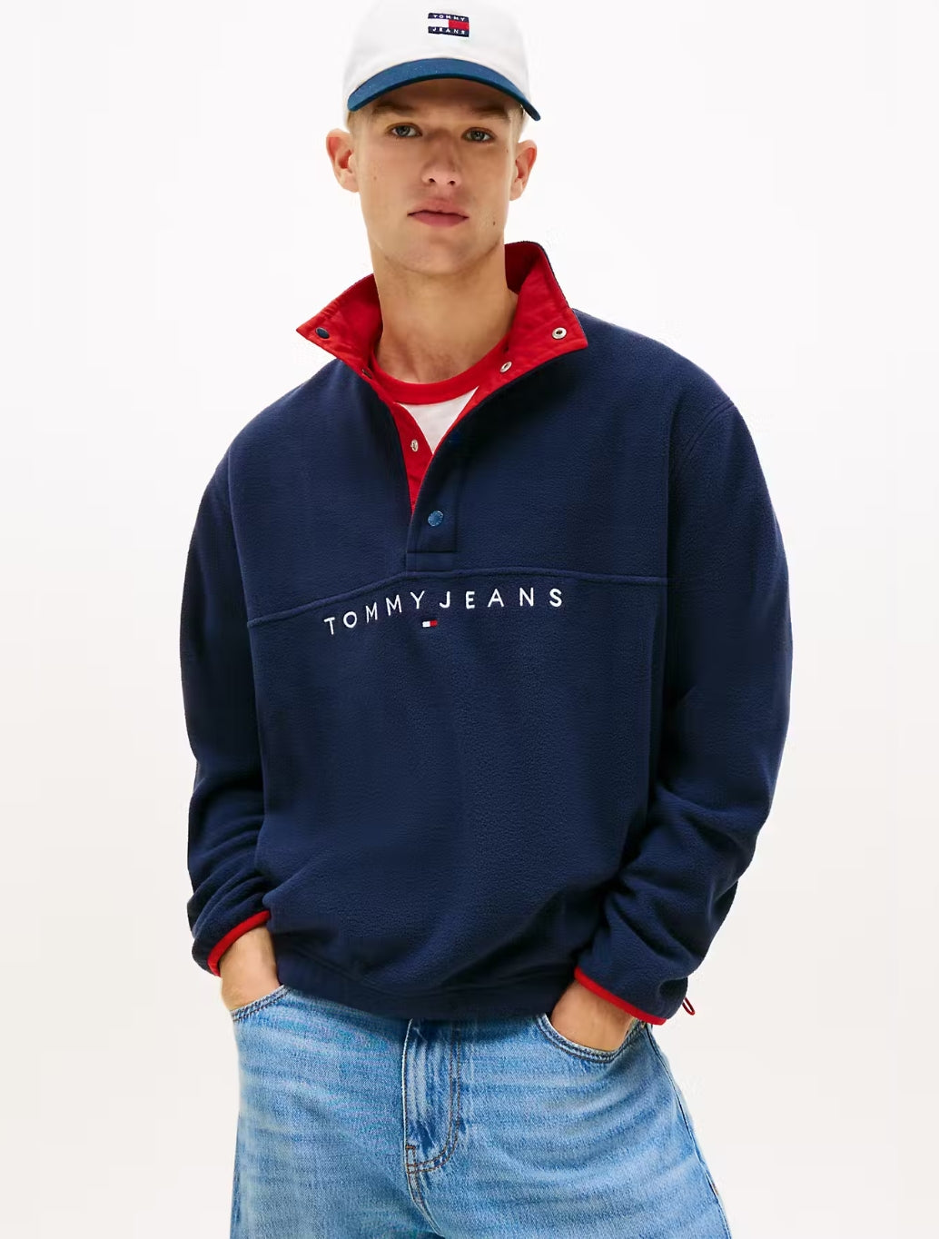 Tommy Jeans Linear Logo Mock Zip Fleece - Navy