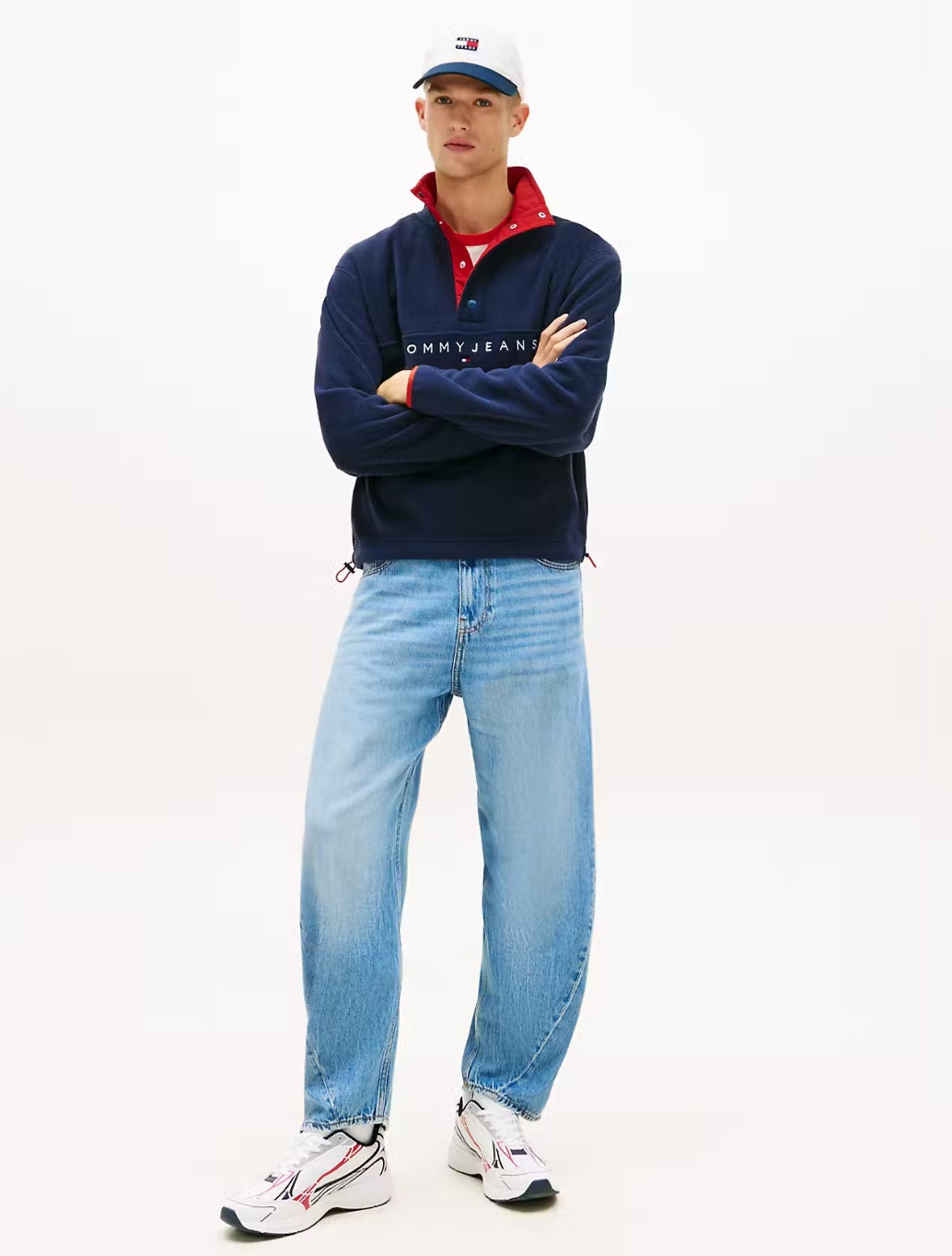 Tommy Jeans Linear Logo Mock Zip Fleece - Navy