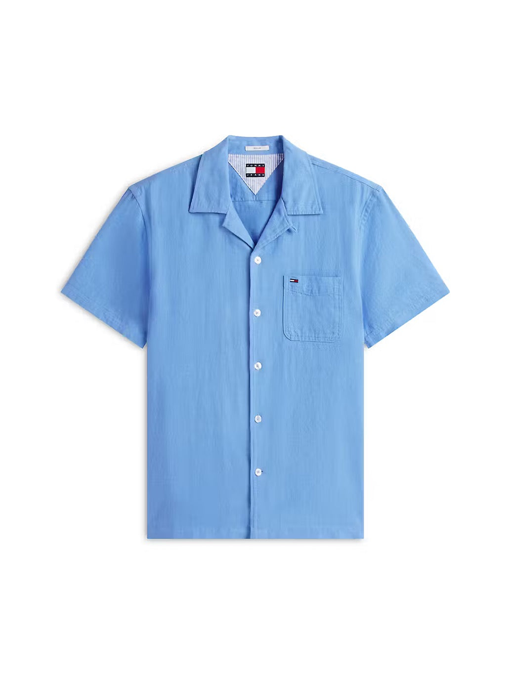 Tommy Jeans Linen Blend Short Sleeve Shirt in Blue